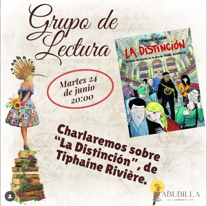 Cartel de Grupo de Lectura. "Charlaremos sobre La Distinción, de Tiphaine Riviere",